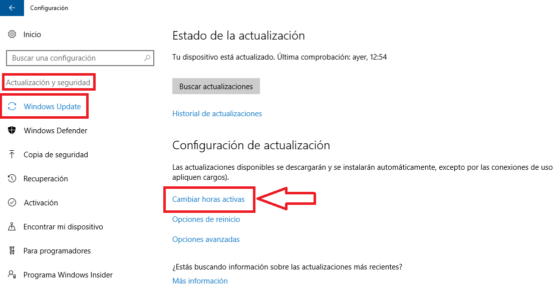 programar la actualizacion y reinicio de Windows 10