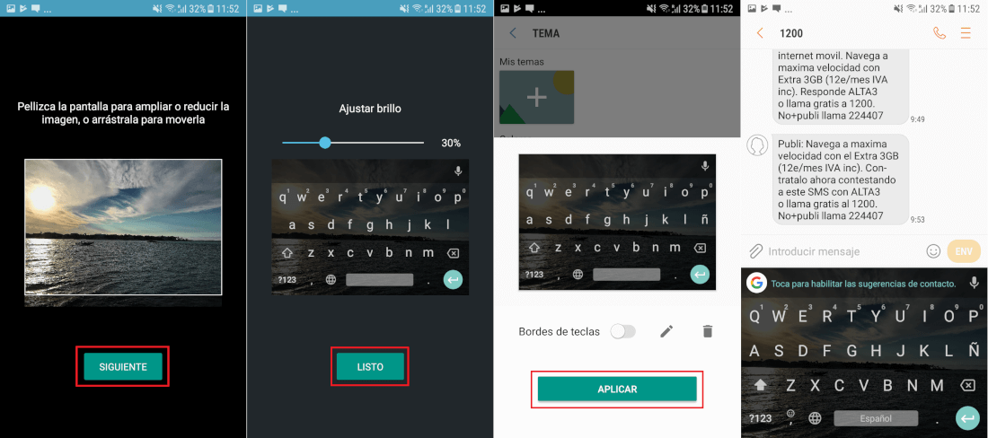 teclado de Android con fondo