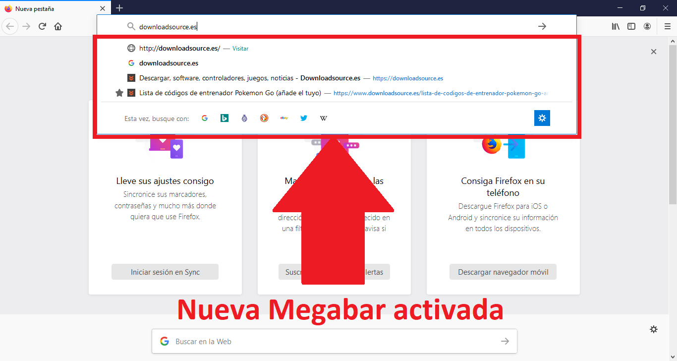 como activar la nueva barra de direcciones Megabar de Mozilla Firefox
