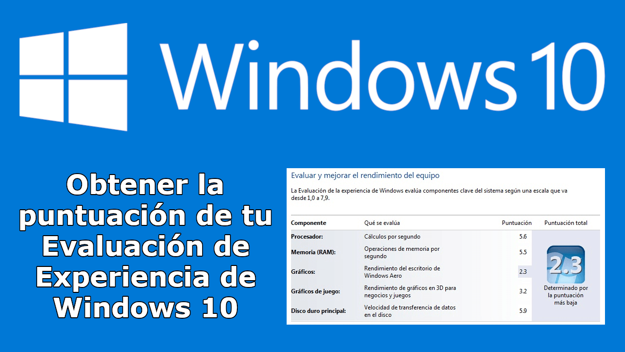 como ver la puntuación de la evaluacion de experiencia en windows 10