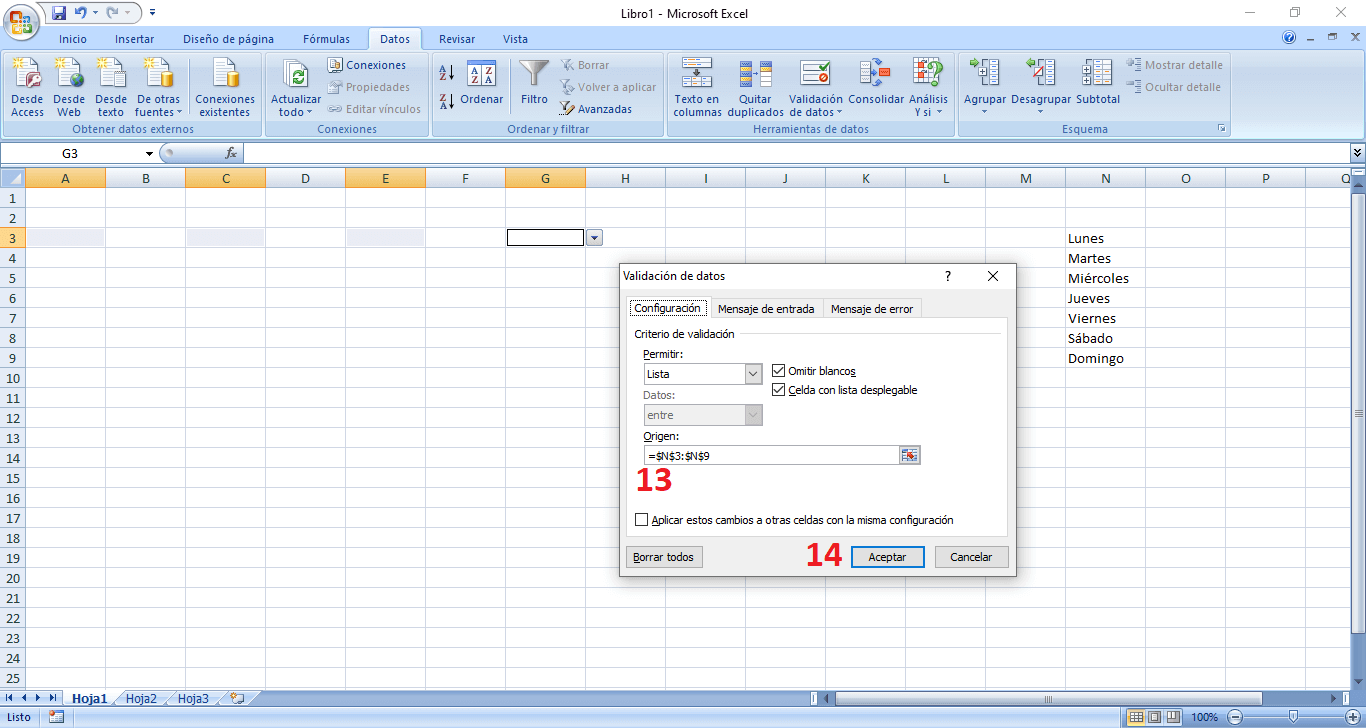 como crear listas de opciones multiples en Microsoft Excel