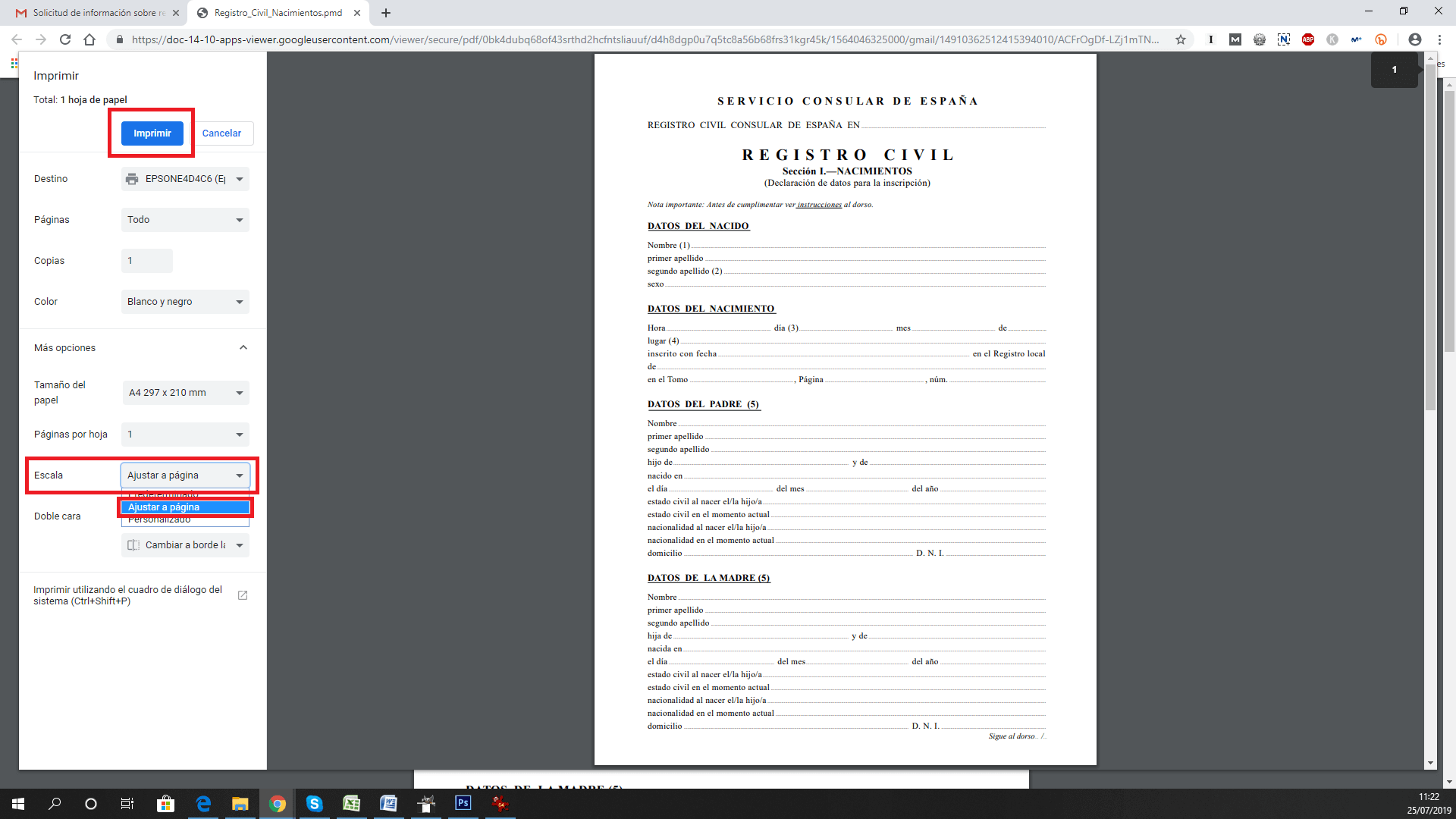 el documento no se ajusta a la pagina cuando imprimo