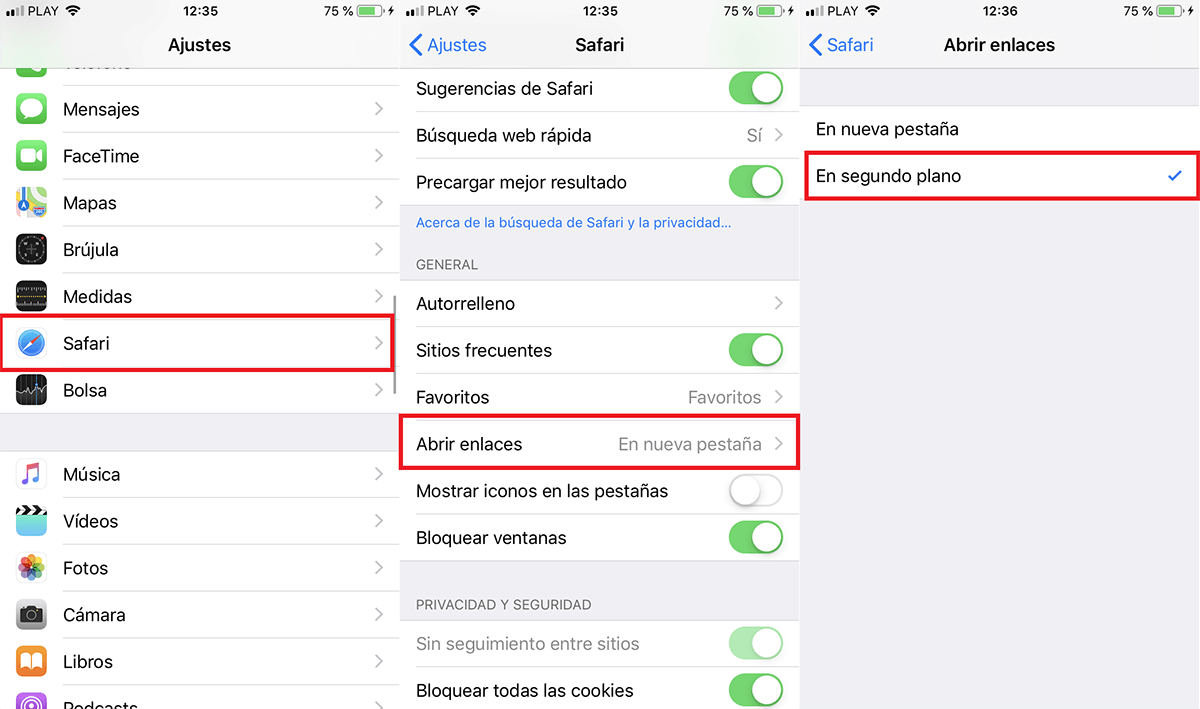 iPhone con Safari te permite abrir enlaces en una pestaña de segundo plano 