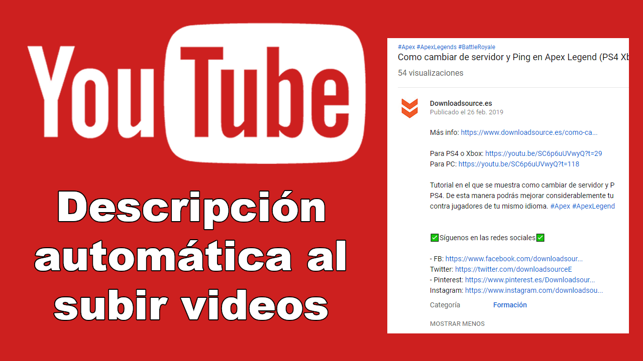 descripción automática al subir videos en Youtube