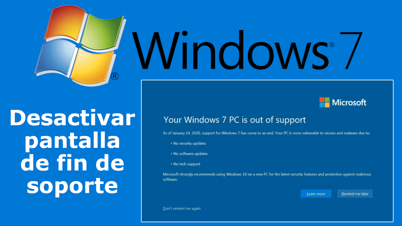 desactivar la pantalla de fin de soporte en windows 7