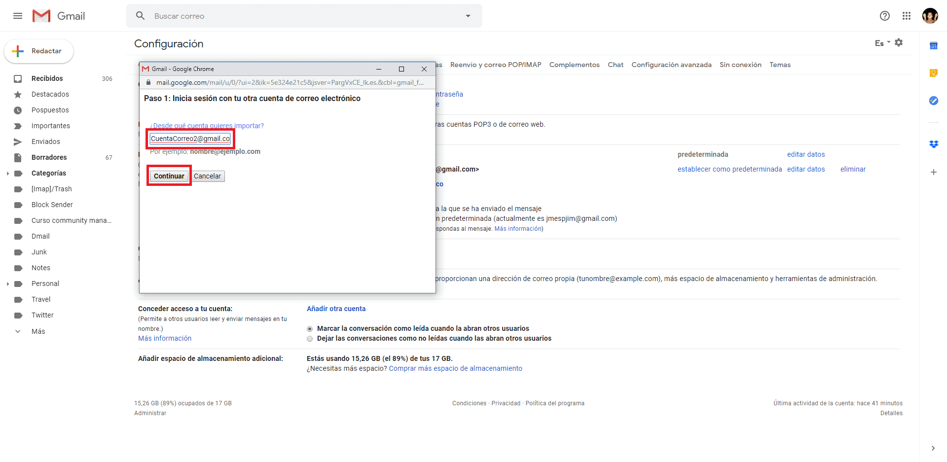 como cambiar de direccion de correo electrónico de Gmail