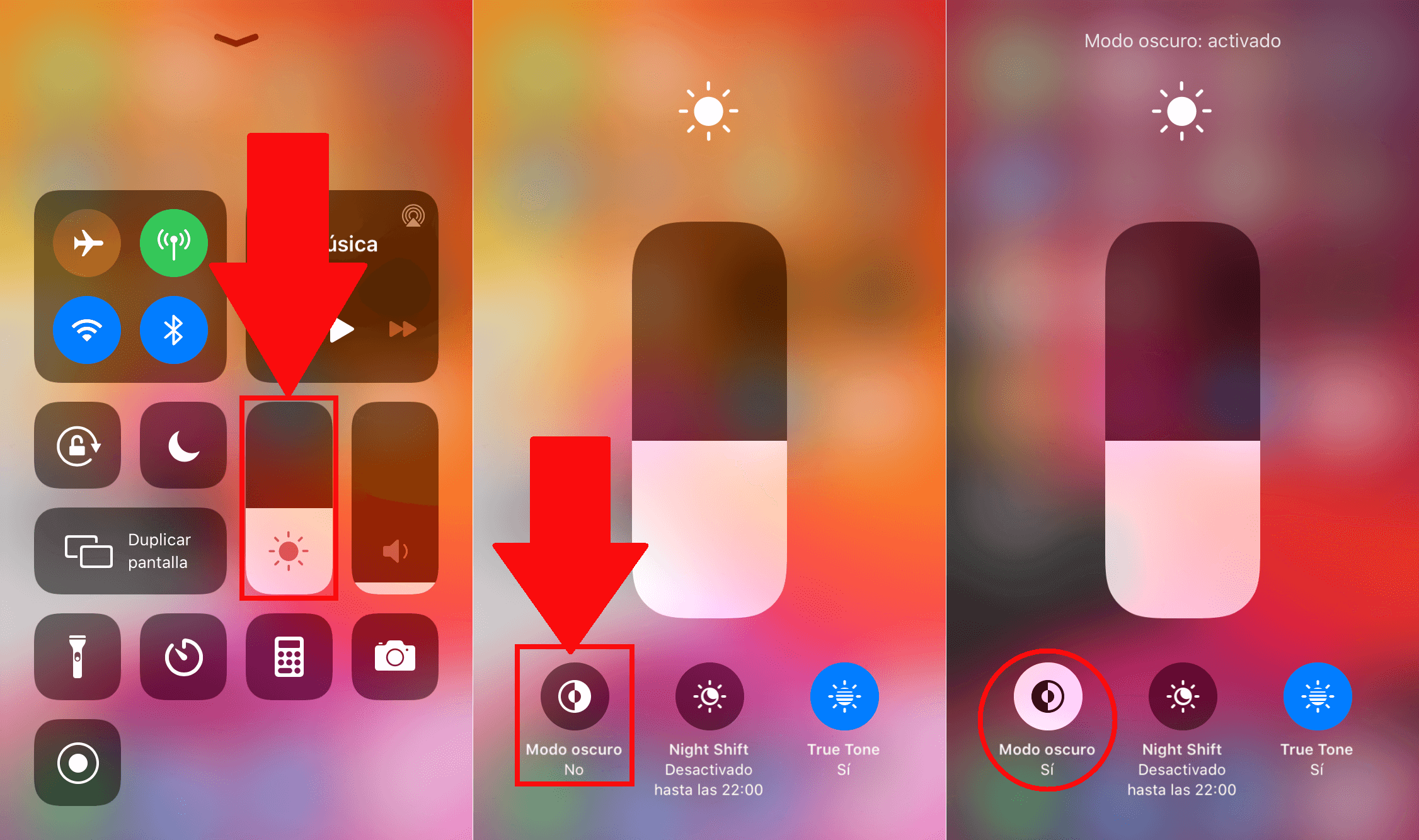 como activar el botón de Modo oscuro en el centro de control de iPhone o ipad con iOS