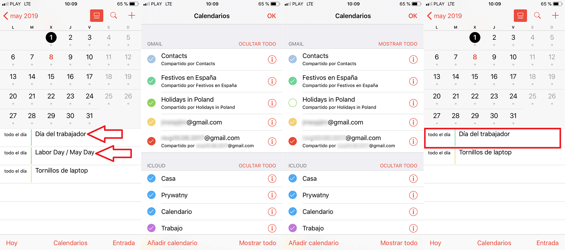 desactivar calendario en la app Calendarios de iPhone con iOS