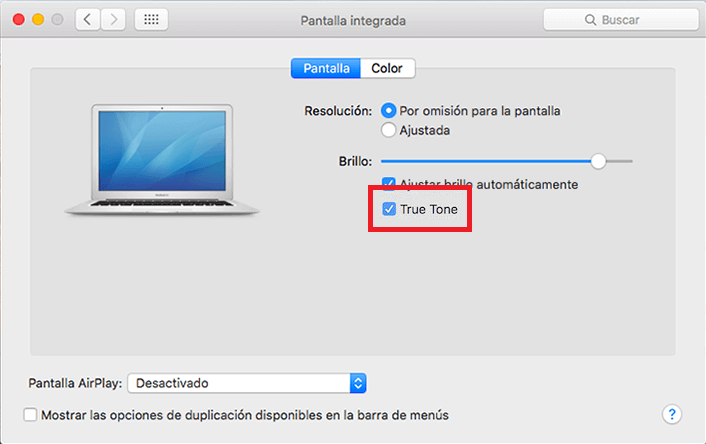 como habilitar la función de true tone en macbook con macos