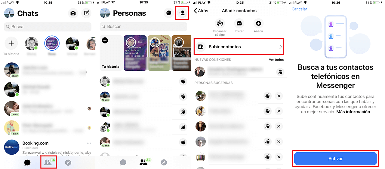como sincronizar los contactos de tu agenda con la app messenger de Facebook