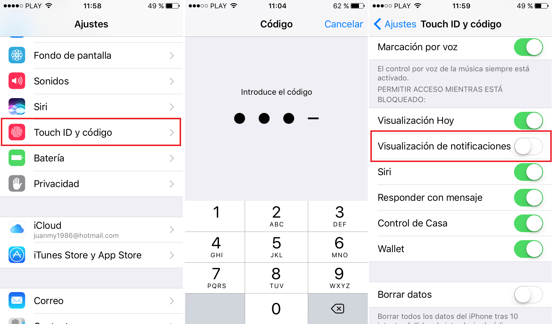 deshabilitar los notificaciones de la pantalla de bloqueo de iPhone con iOS 10