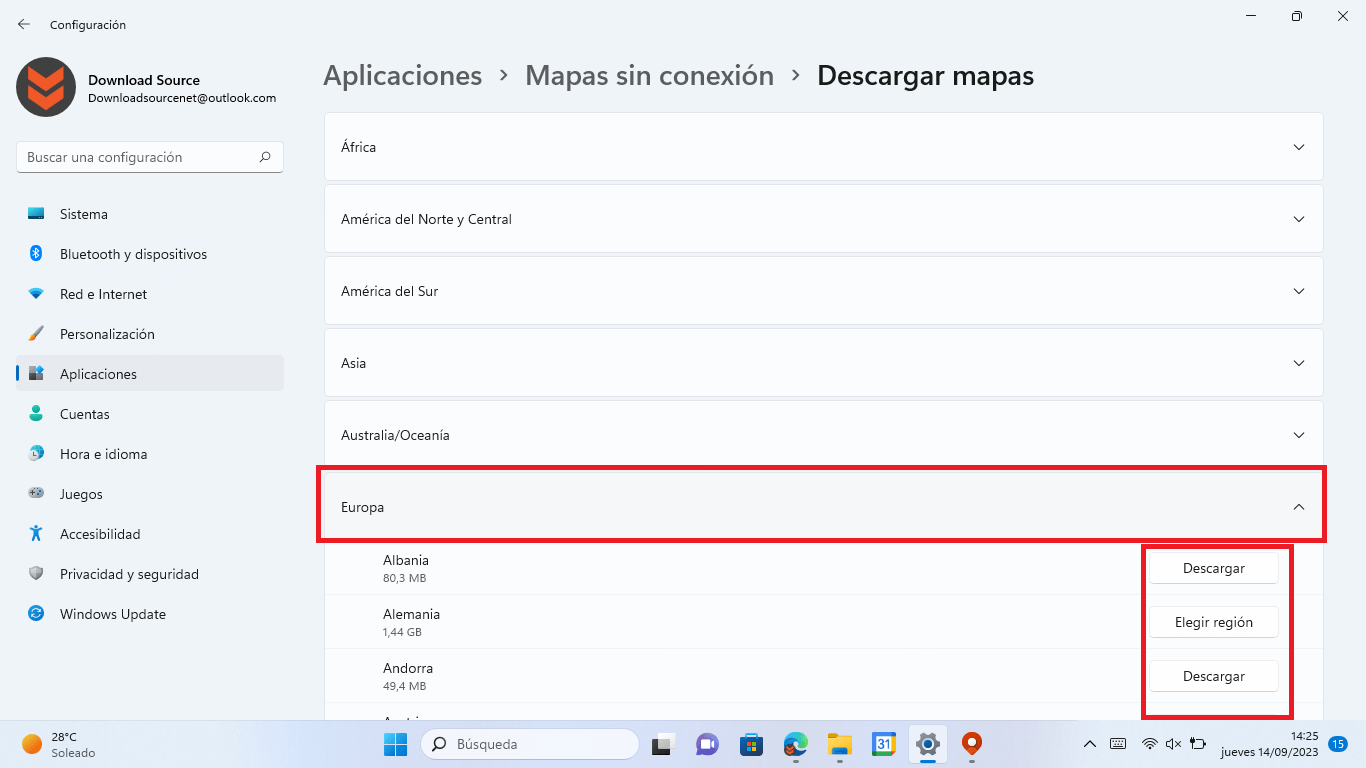 descargar mapas sin conexión en windows 11