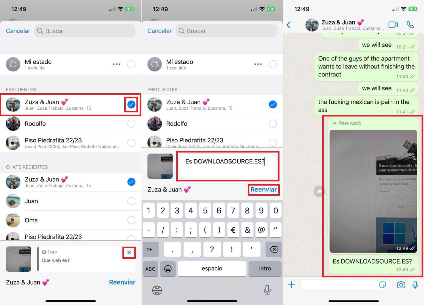 whatsapp permite modificar el texto de las fotos o videos reenviados